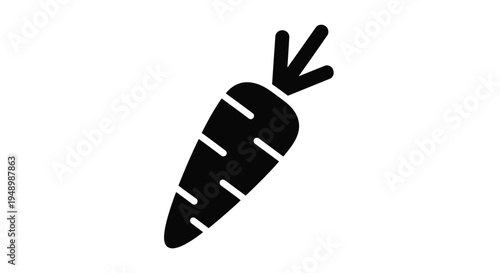 Simple black silhouette of a carrot with green leafy tops