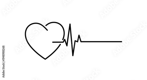 A simple black line drawing of a heart with an electrocardiogram line