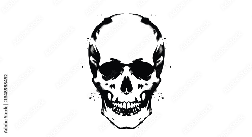 Obraz premium Dramatic black ink splatter forming a skull shape striking silhouette