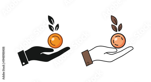 Hands holding sprouting coins representing growth and investment concepts