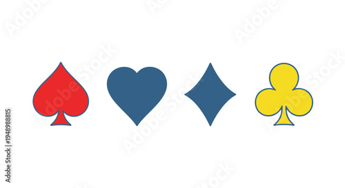Four playing card suits in vibrant colors bold graphic silhouette