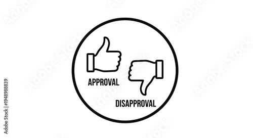Thumbs up and down icons within a circle a graphic silhouette