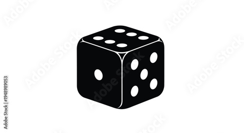 A black die shows the number five in a stark silhouette