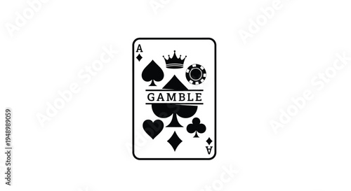 Playing card design featuring casino elements in black silhouette