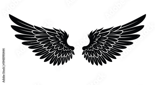 A pair of stylized black wings spread in a symmetrical design
