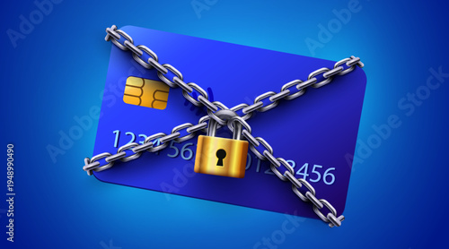 Secure Credit Card with Padlock and Chain.