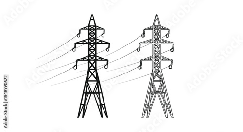 Two electrical transmission towers depicted in a simple black and white illustration
