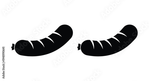 Two black silhouette sausages simple food icon design on white background