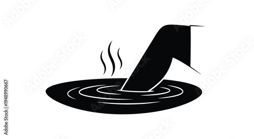 A black silhouette of a foot sinking into a dark circular whirlpool