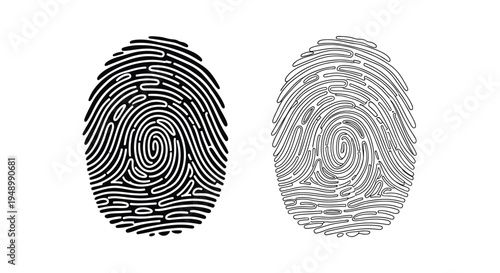 Two detailed fingerprint illustrations in black and white side by side
