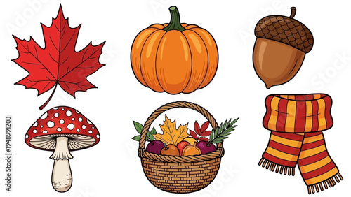 Autumn Elements with Pumpkin and Scarf.