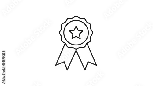Simple Line Drawing of a Ribbon Badge.