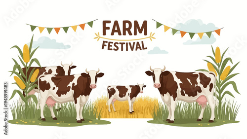 Cows in Field at Farm Festival.