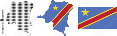 Democratic Republic of the Congo Map with National Flag Country Silhouette Illustration