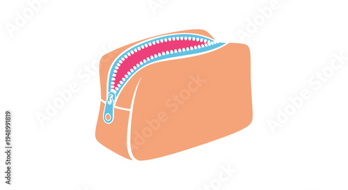 An orange cosmetic pouch with a partially open bright pink zipper