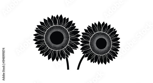 Two black sunflower silhouettes against a plain white background