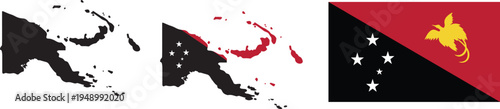 Papua New Guinea Map with National Flag Country Silhouette and Flag Illustration