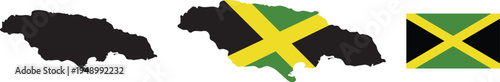 Jamaica Map with National Flag Country Silhouette and Flag Illustration
