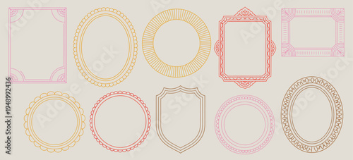 A collection of 10 decorative vintage style frames in pink, yellow, and brown colors