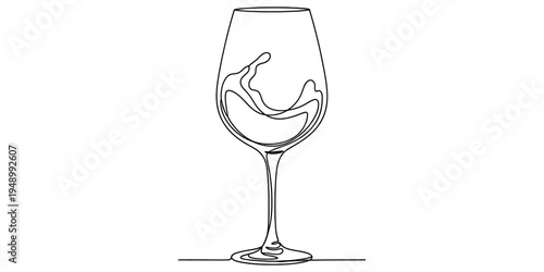 Hand Drawn Wine Glass With Splash Line Art Vector Illustration