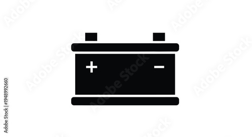 Simple black silhouette of a car battery with positive and negative signs