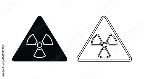 Radiation warning sign a black and white triangular hazard symbol