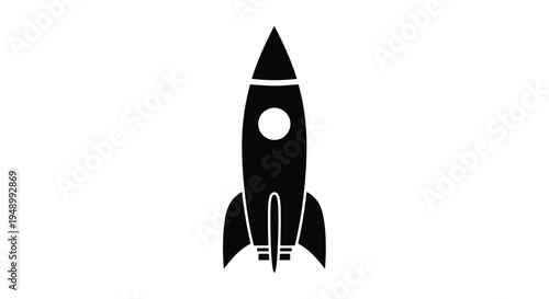 Simple black silhouette of a rocket ship against a white background