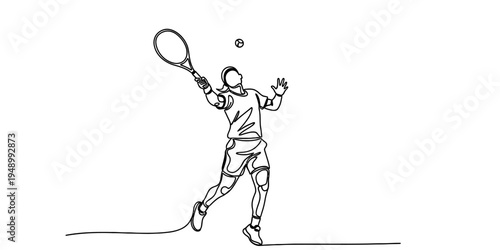 Tennis Player Serving Ball Minimal Continuous Line Art Illustration