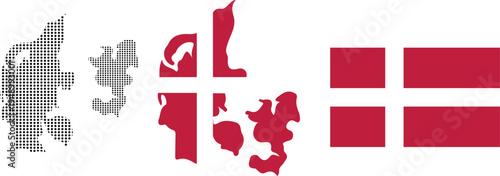Denmark Map with National Flag and Halftone Map Scandinavian Country Illustration