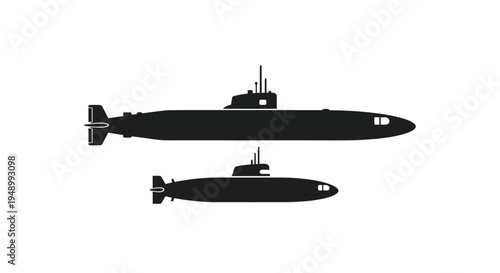 Silhouettes of two submarines a larger and smaller vessel shown in profile