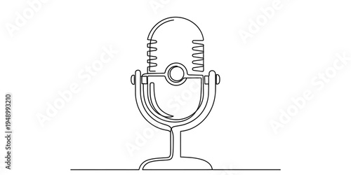 Vintage Microphone Minimal Continuous Line Art Podcast Audio Recording Illustration