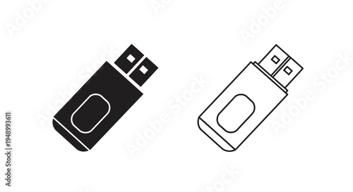 Two usb flash drive icons one black and one white outline