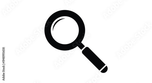 Black silhouette of a magnifying glass against a white background