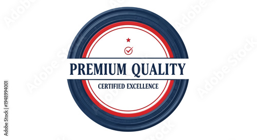 A sophisticated circular seal design in navy blue and white communicates premium quality and certified excellence for branding purposes.