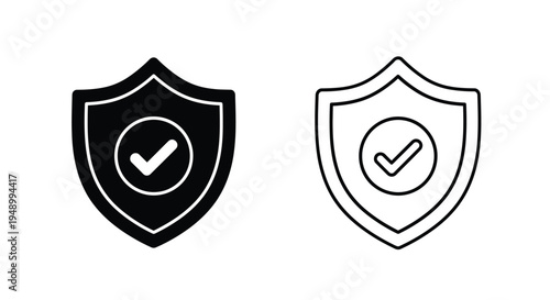 Two shield icons one filled one outlined both featuring a checkmark