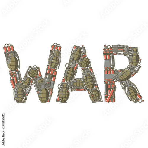 War concept made of grenades and guns on isolated white background vector