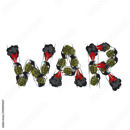 War text made of green grenades on white background vector