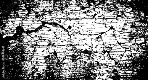 Wall cracked with weathered and worn texture, black and white grunge effect featuring abstract, background, distressed