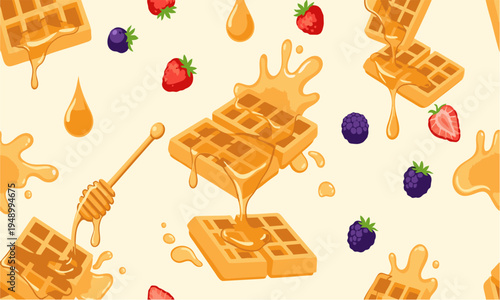 Playful Waffle Dessert Background Vector Illustration