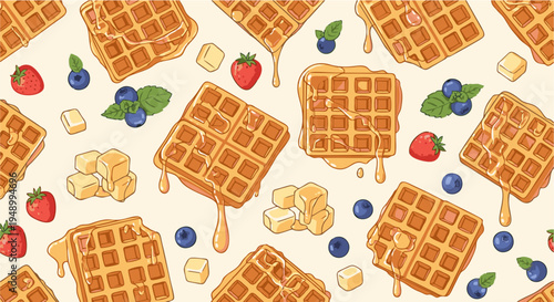 Seamless Belgian Waffle Pattern for International Waffle Day

