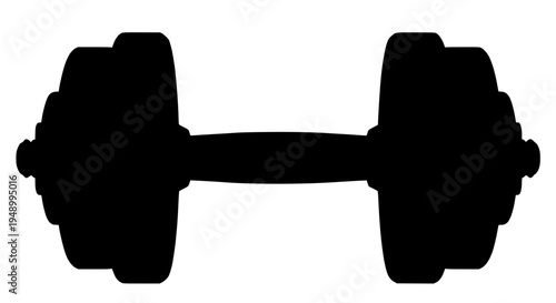 Dumbbell silhouette with two weights on either end and handle in between, black featuring weight, fitness, gym with