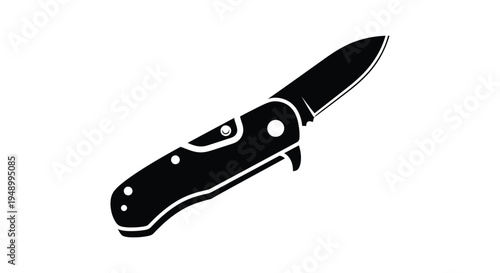A black silhouette of an open folding pocket knife on a white background