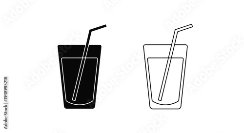 Two black and white line drawings of glasses with straws