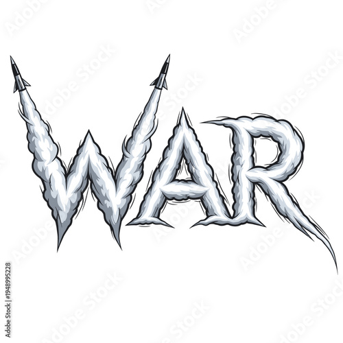 War text with missiles on isolated white background vector