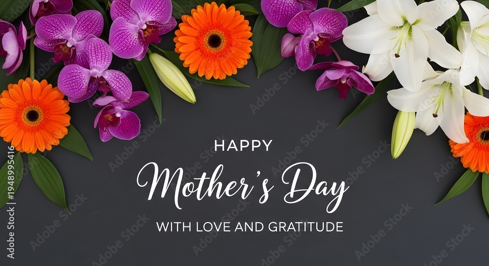 Fototapeta Happy mother's day wishes with beautiful flowers and love