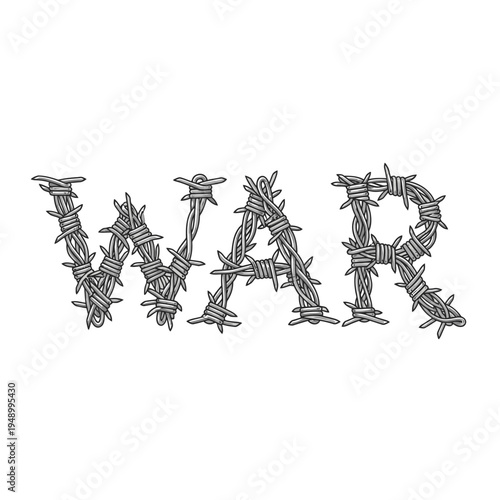 War text made of barbed wire on white background vector