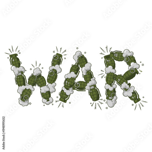 Hand drawn word WAS made from green grenades on white background