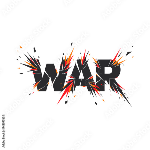 War concept with explosive text effect on white background