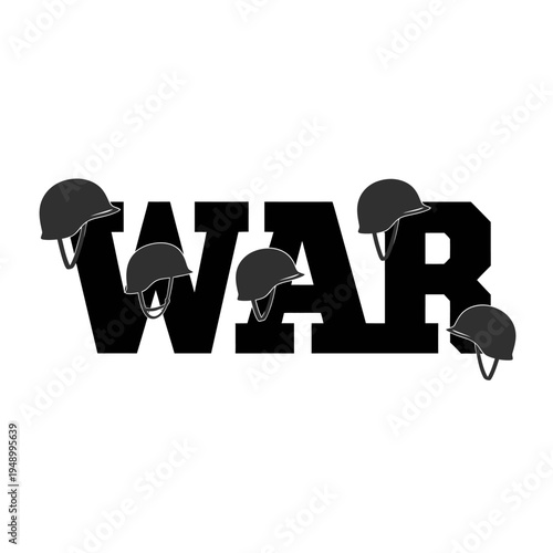 War text with helmets on white background vector