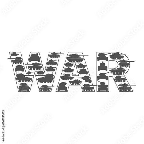 War concept with tanks forming the letters on white background